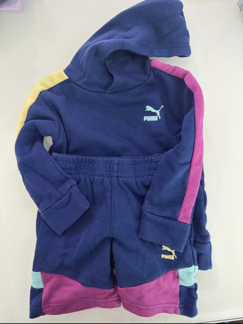 Puma Toddler Navy Hoodie & Shorts Set with Pink and Aqua Accents